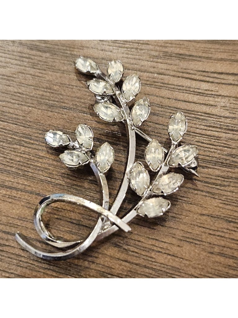 Vintage Carl Art Sterling Silver Rhinestone Floral Brooch